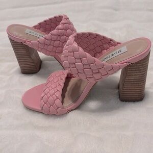 Steve Madden Tielo braided stacked heel mule slip on sandals, pink size 6